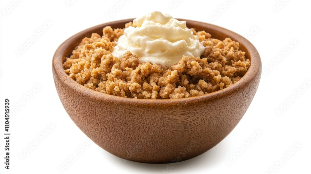 Warm Apple Crumble with Cream in Cozy Kitchen Setting Warm Apple Crumble with Cream in Cozy Kitchen Setting