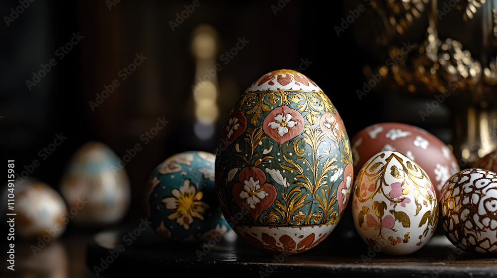 Exquisite decorative eggs during a spring celebration showcasing vibrant colors and intricate designs Exquisite decorative eggs during a spring celebration showcasing vibrant colors and intricate designs