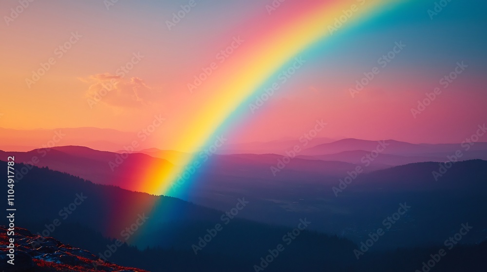 Breathtaking Rainbow over a Lush Valley with Dramatic Lighting Breathtaking Rainbow over a Lush Valley with Dramatic Lighting