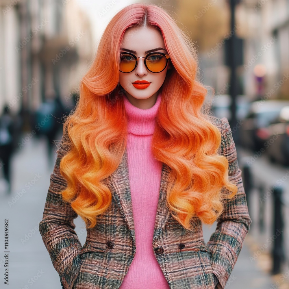 Stylish woman with ombre hair and pink sweater. Stylish woman with ombre hair and pink sweater.