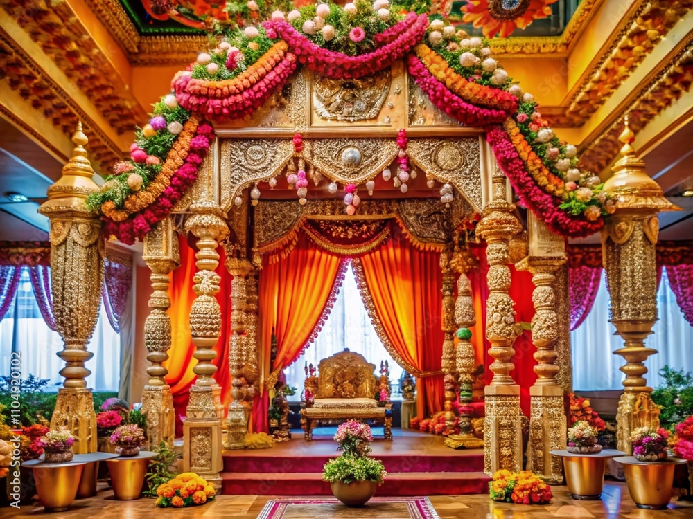 Hindu Wedding Mandap in Temple - AI Photorealistic Macro Hindu Wedding Mandap in Temple - AI Photorealistic Macro
