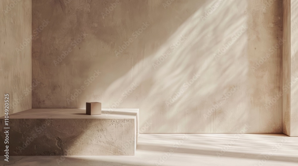 Minimal product placement background with shadow on plaster wall.