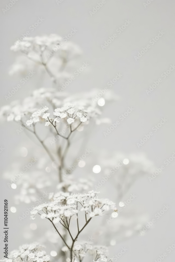 Delicate white flowers with soft background create serene atmosphere Delicate white flowers with soft background create serene atmosphere