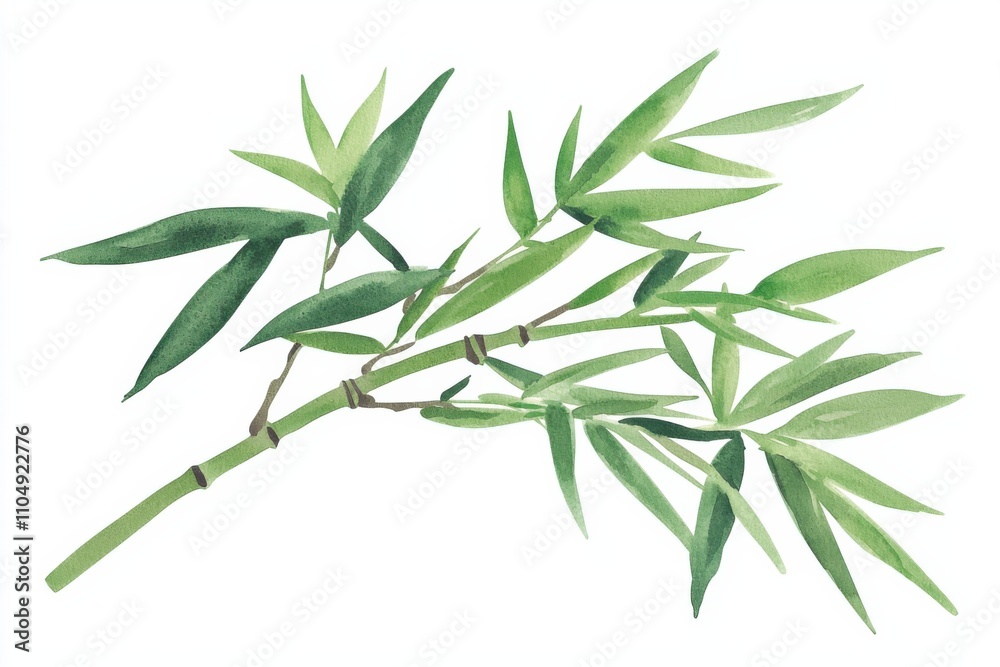 Obraz premium Watercolor clipart of bamboo branch nature scene illustrative art tranquil environment artistic perspective serenity concept