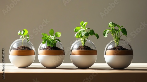 Smart plant growing system in small pots photo