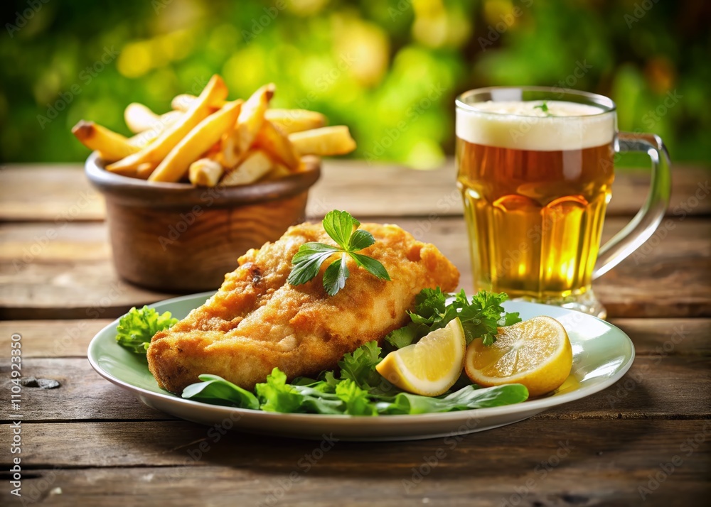 Tilt-Shift Fish and Chips with Beer - Photorealistic AI Art