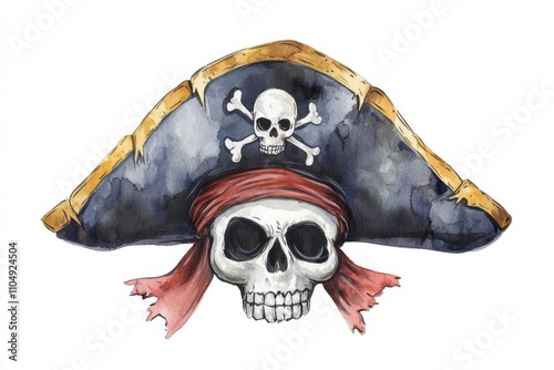 Pirate skull imagery watercolor clipart artistic design creative space unique perspective nautical theme photo