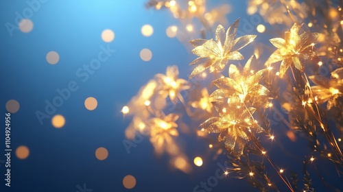 Stunning new year's eve background with vibrant golden fireworks against a deep blue night sky, perfect for celebrations, festive party designs, and holiday greetings photo