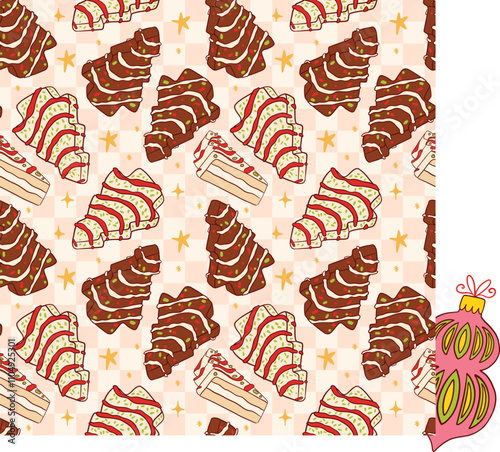 Festive Christmas Tree Cakes and Slices Pattern Background