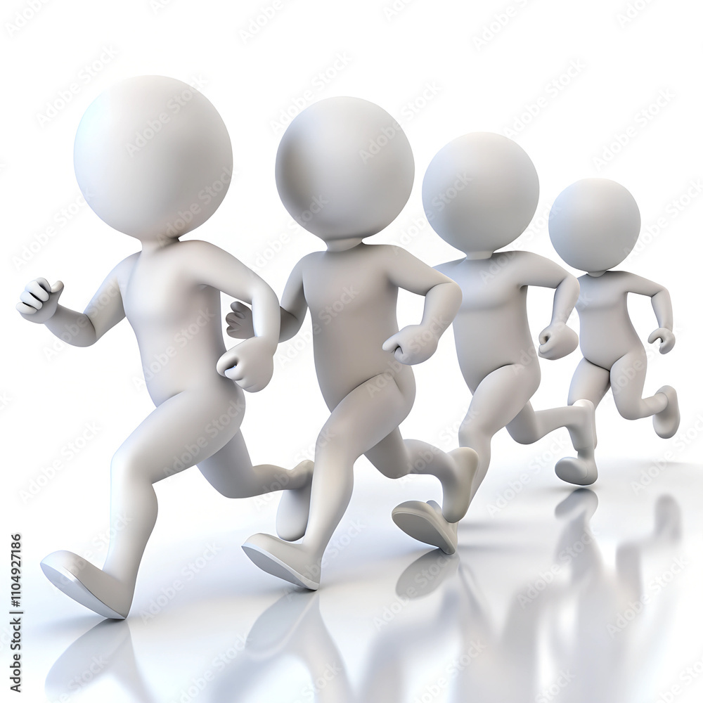 3d characters white humans team running on white background. 3d characters white humans team running on white background.