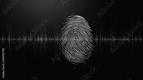 Visual representation of a fingerprint transforming into a digital watermark on dark backdrop