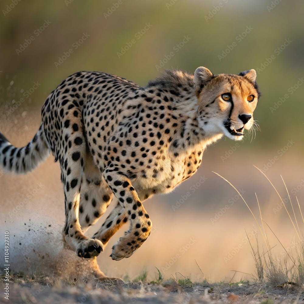 beautiful cheetah hunting for prey with a blurred beautiful cheetah hunting for prey with a blurred