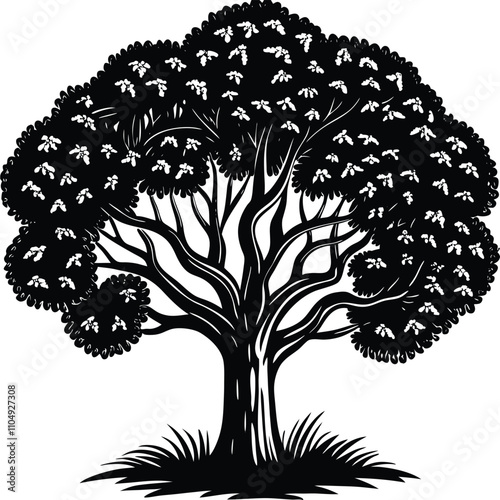 Tree vector silhouette, isolated white background