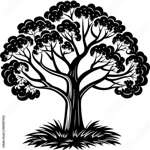 Tree vector silhouette, isolated white background