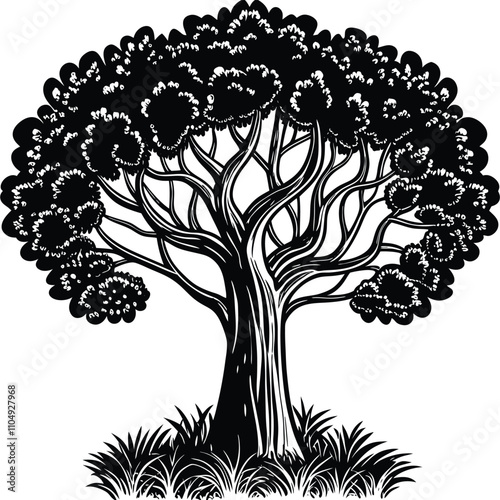Tree vector silhouette, isolated white background