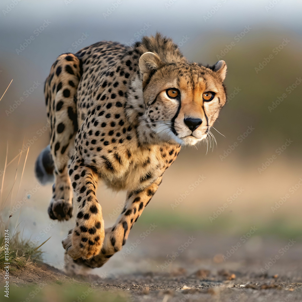 beautiful cheetah hunting for prey with a blurred beautiful cheetah hunting for prey with a blurred