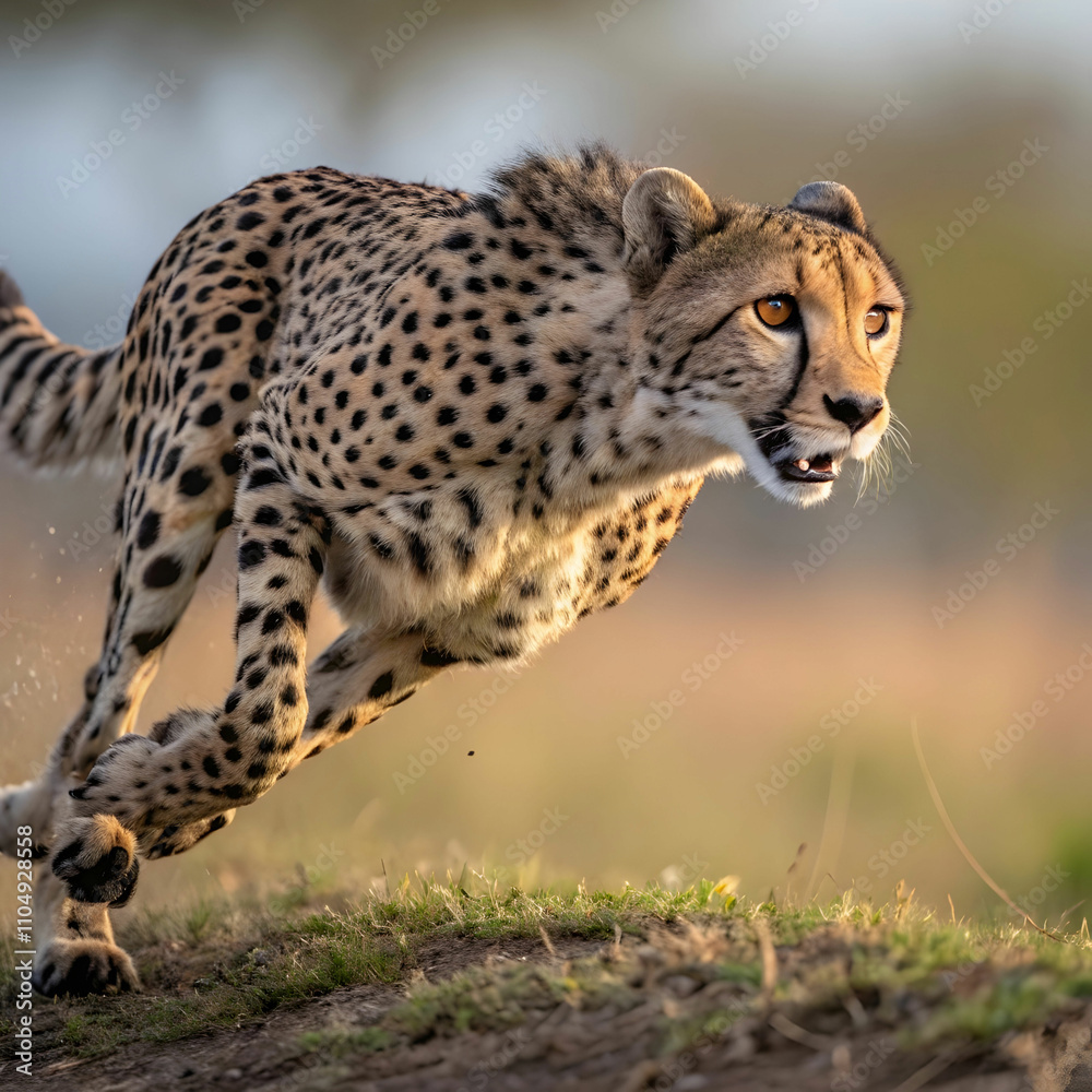 beautiful cheetah hunting for prey with a blurred beautiful cheetah hunting for prey with a blurred