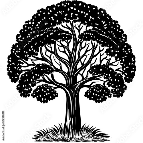 Tree vector silhouette, isolated white background