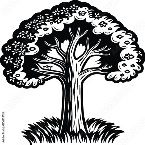 Tree vector silhouette, isolated white background