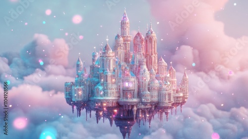 A Sparkling Castle Floats Among Pastel Clouds photo