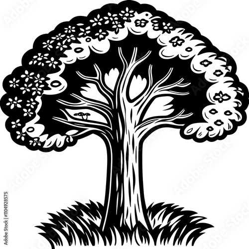 Tree vector silhouette, isolated white background