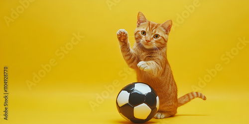 Playful Ginger Kitten with Soccer Ball
