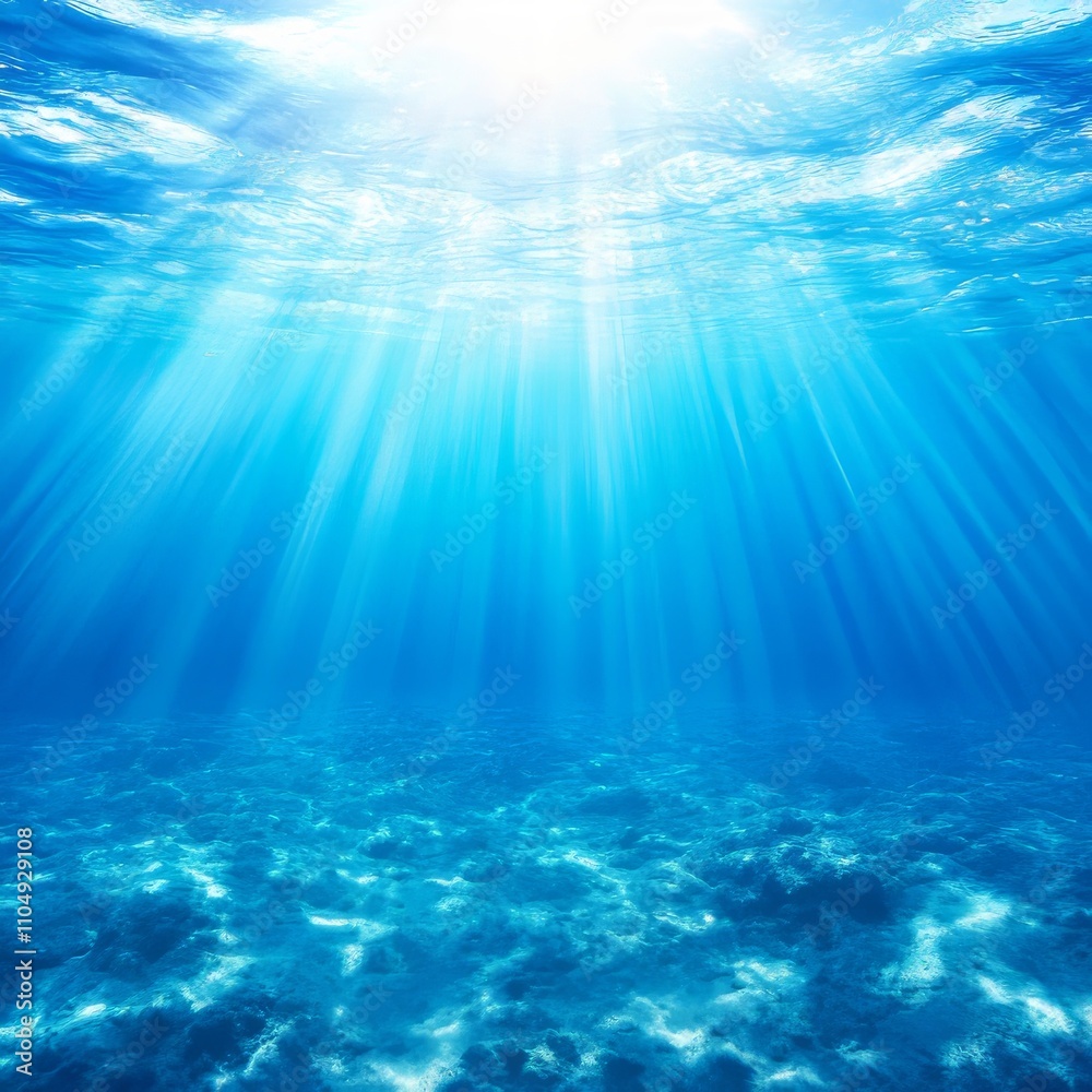 Fototapeta premium Underwater sunbeams illuminating ocean floor.