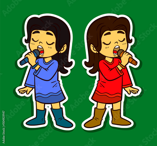 Girl Singing Doodle Sticker Illustration