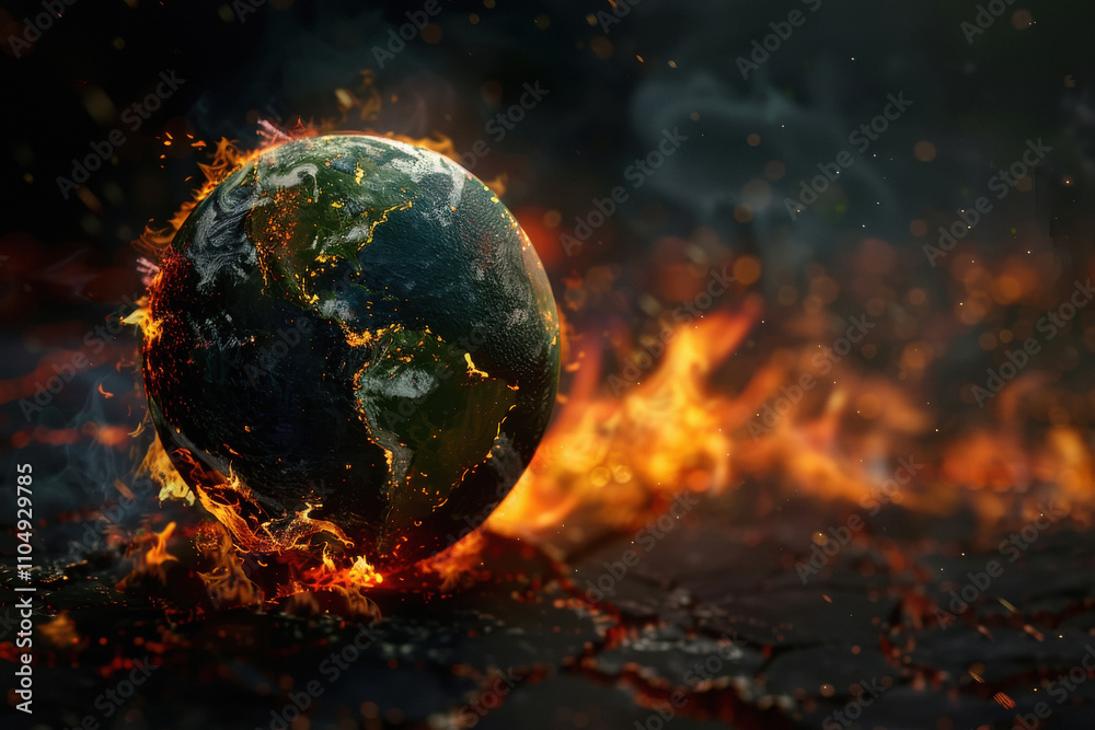 earth on fire on black studio background earth on fire on black studio background