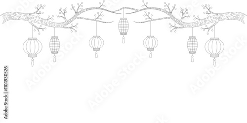Vector design of lanterns hanging on tree branches, for Chinese New Year eps2
