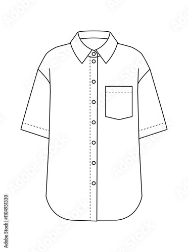 Technical sketch of a casual boy's shirt with short sleeves and a front pocket, perfect for everyday and school wear.