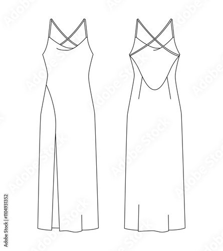 Technical illustration of a women's strappy jumpsuit with a fitted waist and flared legs, suitable for stylish casual wear.