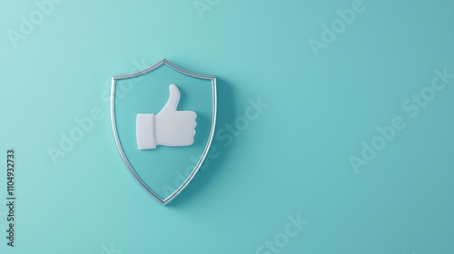 A shield shaped badge with a blue background, a silver border, and a thumbs up icon, signifying security, trust, and positive feedback. Free Download A shield shaped badge with a blue background, a silver border, and a thumbs up icon, signifying security, trust, and positive feedback. - GFXLoad