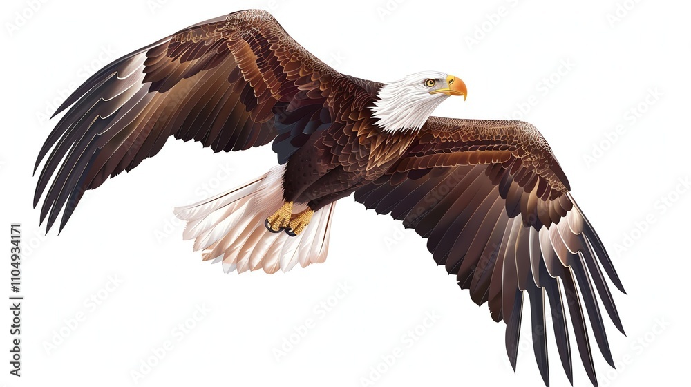 Fototapeta premium A detailed illustration of a bald eagle in flight.