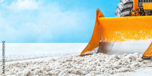 Snowplow clearing snow on winter day, showcasing its powerful blade