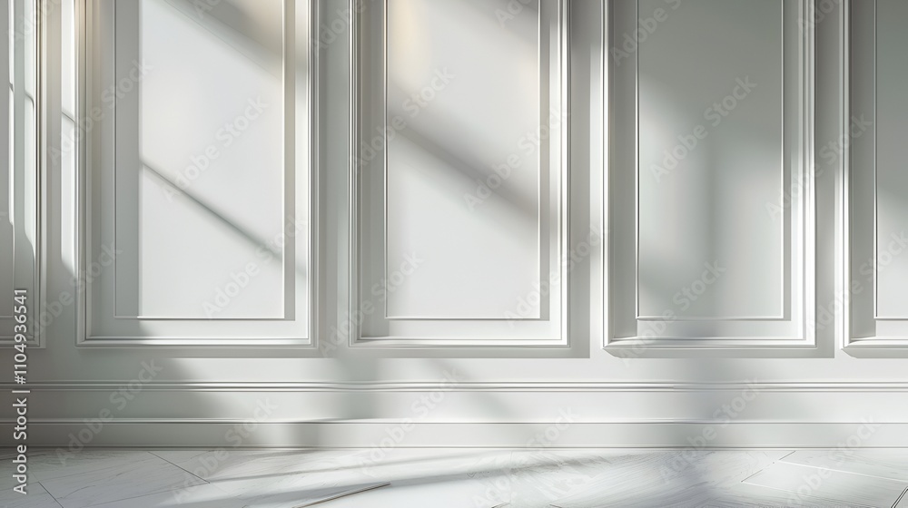 Obraz premium White Wall Panels with Soft Light Shadows Background