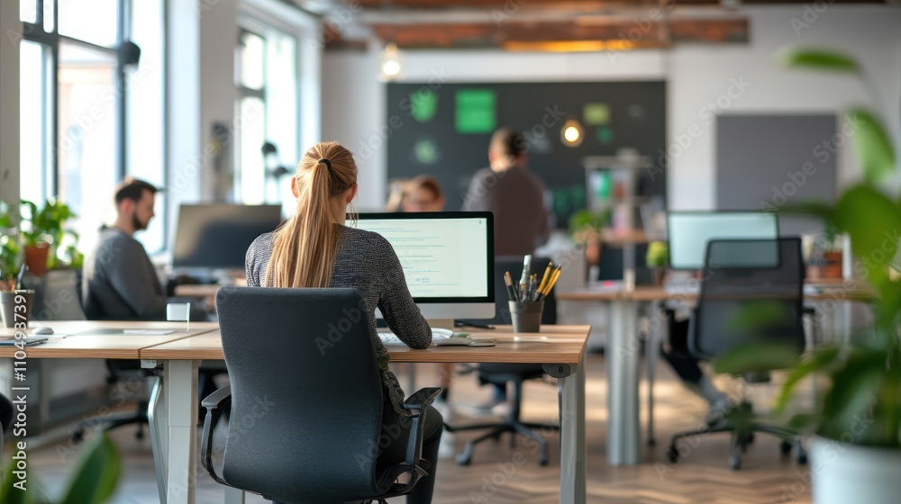 Business office with blurred people casual wear Business office with blurred people casual wear