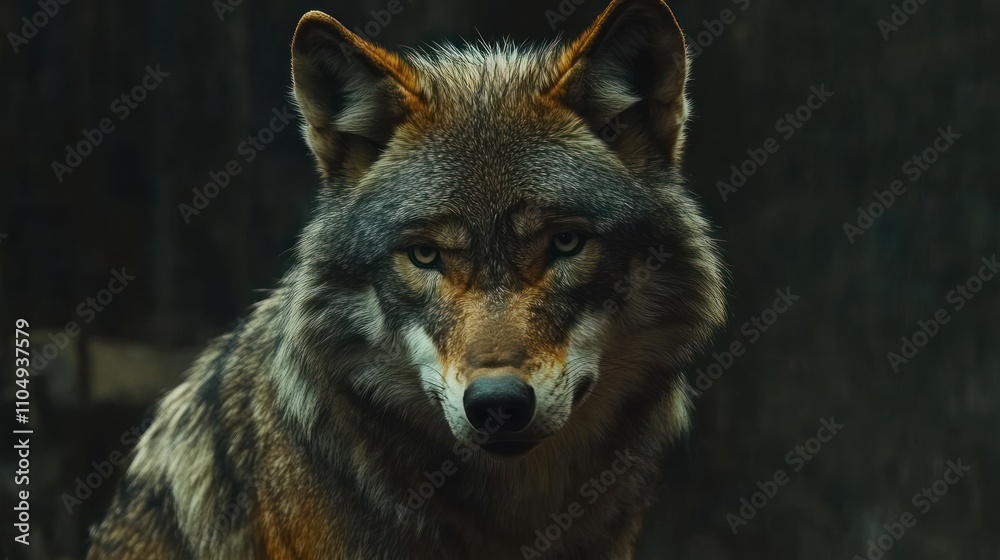 Fototapeta premium Majestic Gray Wolf Portrait Dark Background