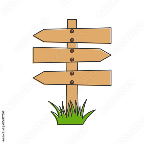 Simple wooden blank signpost vector illustration, old wooden signpost vector in lineal color style