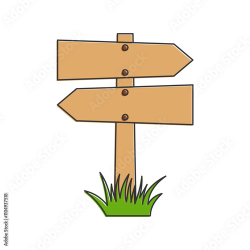 Simple wooden blank signpost vector illustration, old wooden signpost vector in lineal color style