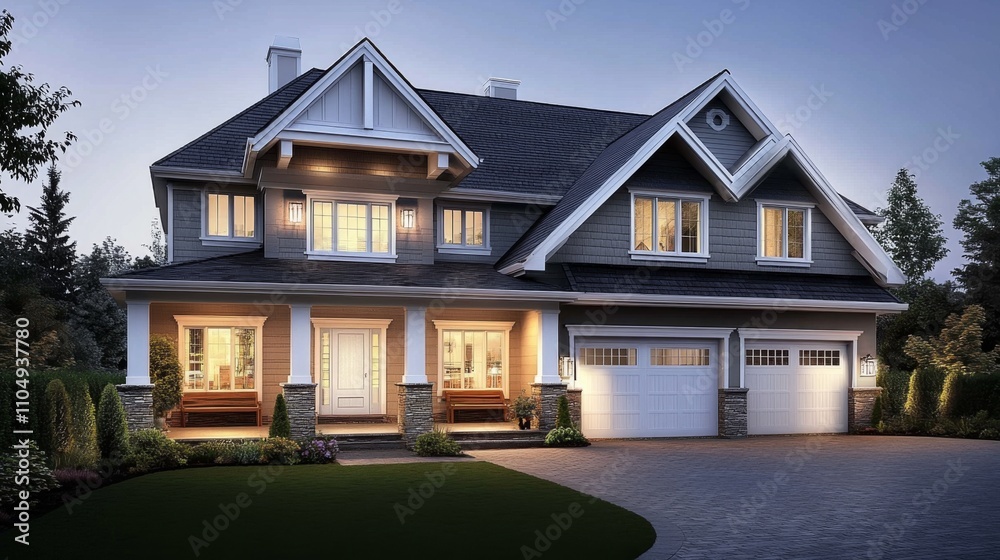 3D rendering beautiful two-story house has large Home Exterior 3D rendering beautiful two-story house has large Home Exterior