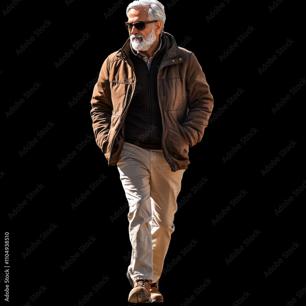 Elderly man walking casual manner He is wearing portrait of mature Elderly man walking casual manner He is wearing portrait of mature