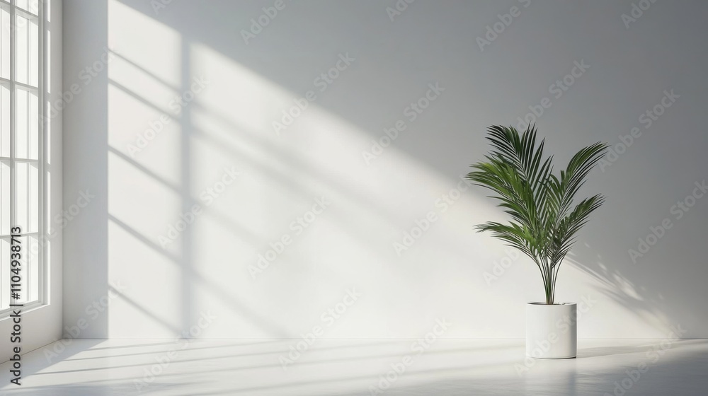 Fototapeta premium Empty room white floor walls right side image Minimalistic light background