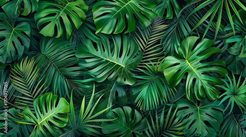 Wallpaper Mural A lush tropical background with a variety of green leaves. Torontodigital.ca