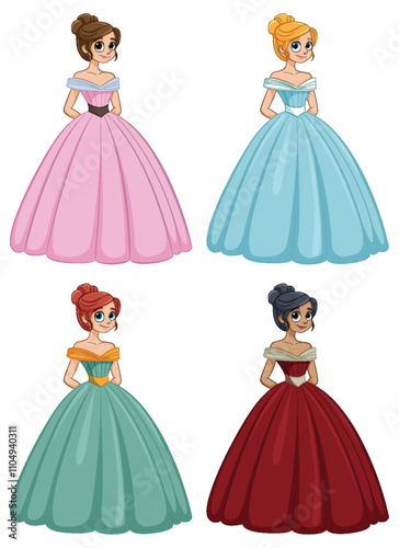 Elegant Princesses in Colorful Gowns