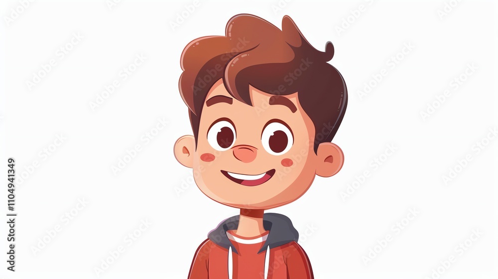 A cartoon illustration of a smiling boy with brown hair. A cartoon illustration of a smiling boy with brown hair.