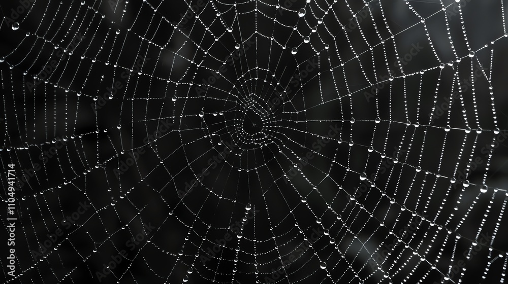 Close up of a spiderweb covered in water droplets. Close up of a spiderweb covered in water droplets.