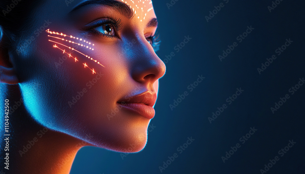 Woman’s face with lifting effect in neon style Woman’s face with lifting effect in neon style