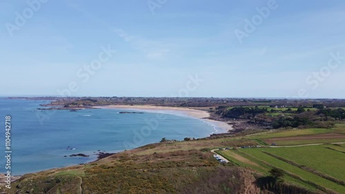 Wallpaper Mural Panning drone movement near the Rozven sandy beach at Saint-Coulomb, Bretagne, France. Torontodigital.ca