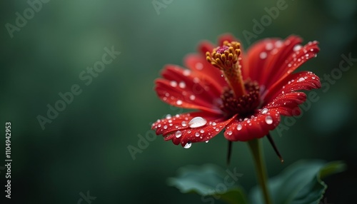 Close-up of red flower with dew drops on petals